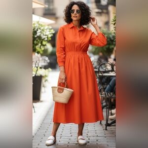 GOOD TIME USA 100% COTONN Elegant Orange Midi Dress Size 2XL.